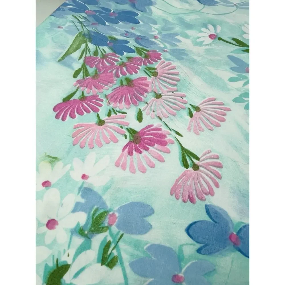 Cannon Royal Family Shangrila Flat Sheet Blue Floral Pink White Flowers Duvet Co